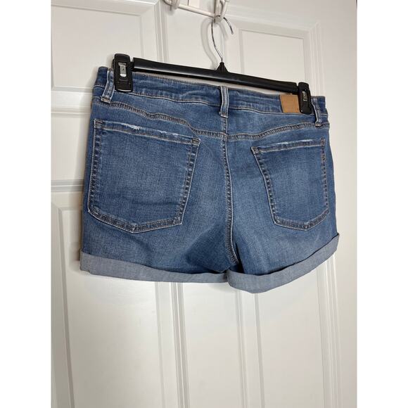 Aeropostale Low Rise Midi Distressed Blue Jean Cut Off Shorts Size 12 Cuffed - Picture 3 of 8